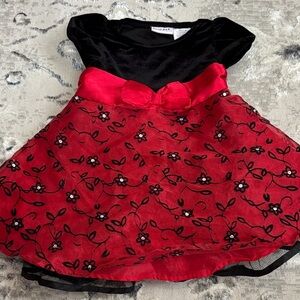 Blueberi Boulevard Velvet Floral Holiday Infant Red Black Kids Girl Dress sz 18